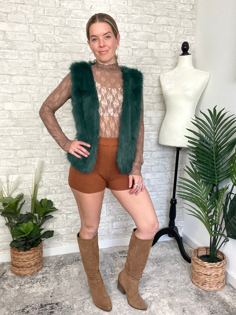 Rochelle Fuzzy Vest Green