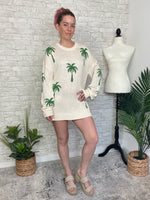 Palm Print Knit Summer Sweater