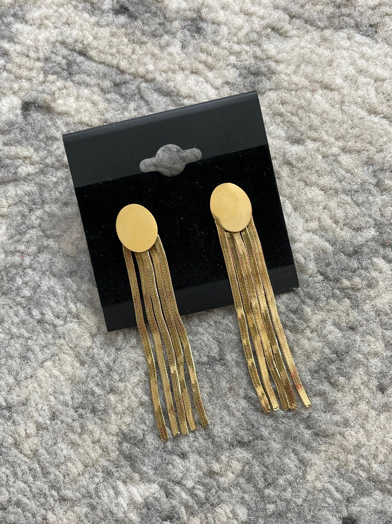 Oval Disc Snake Chain Earrings Gold