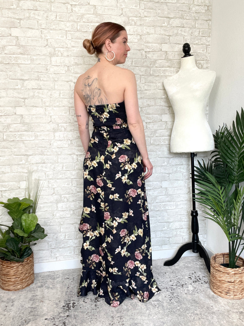 Valiq Black Floral Satin Dress