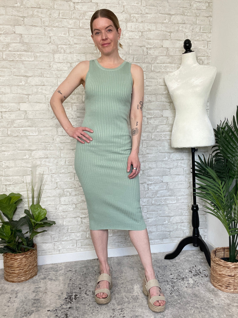 Plume Ribbed Dress Sage Green