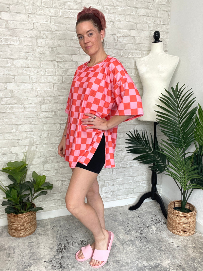 Becka Orange+Pink Checker Set Top