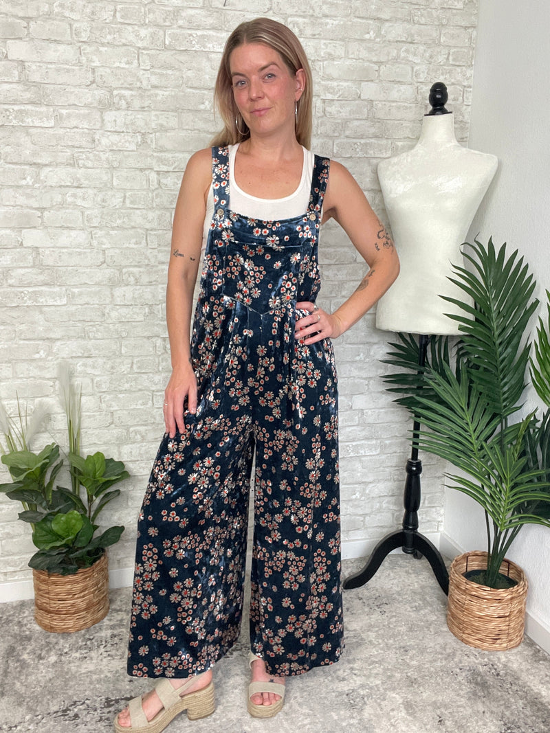 Daisy Navy Velvet Overall