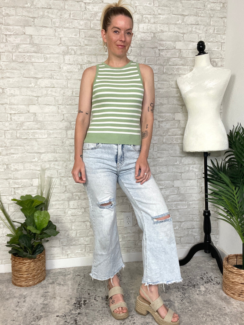 Darlene Green+Cream Stripe Tank