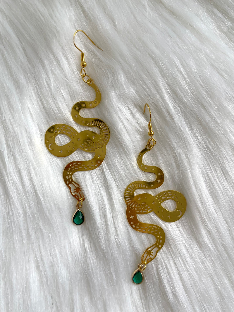 Snake + Green Pendant Earring