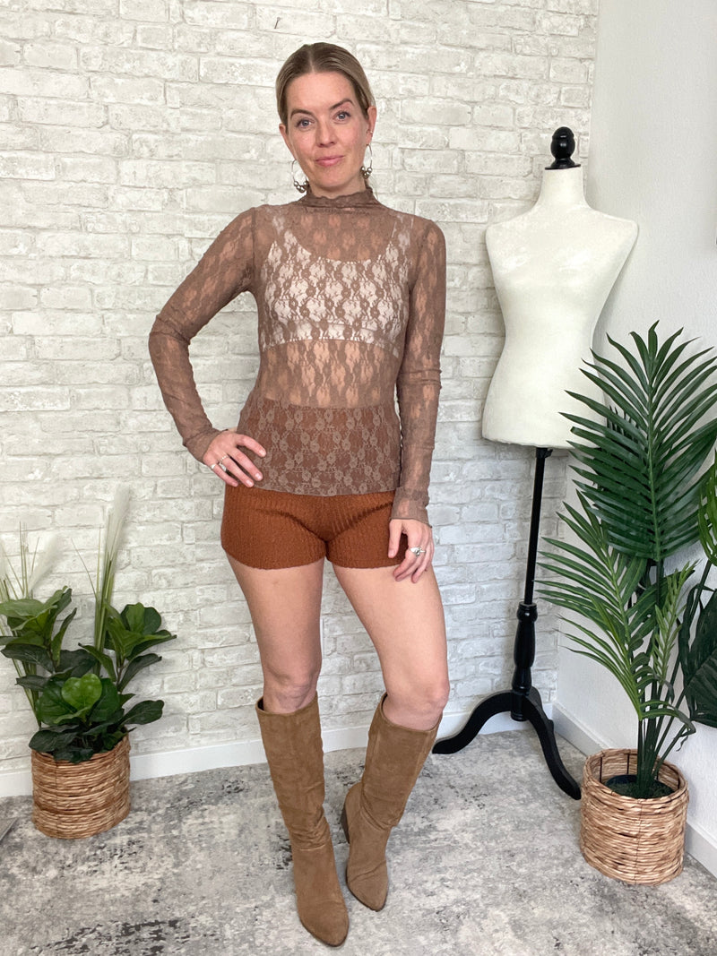 Ophelia Lace Fitted Top Mocha