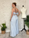Plumeria Blue Strapless Woven Jumpsuit