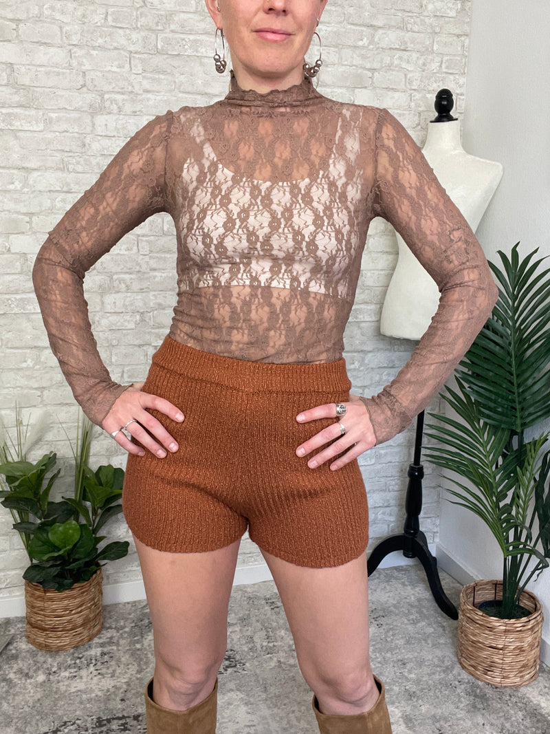 Ophelia Lace Fitted Top Mocha
