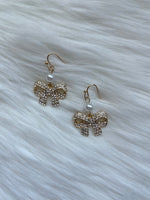 Pearl + Rhinestone Bow Earring Gold