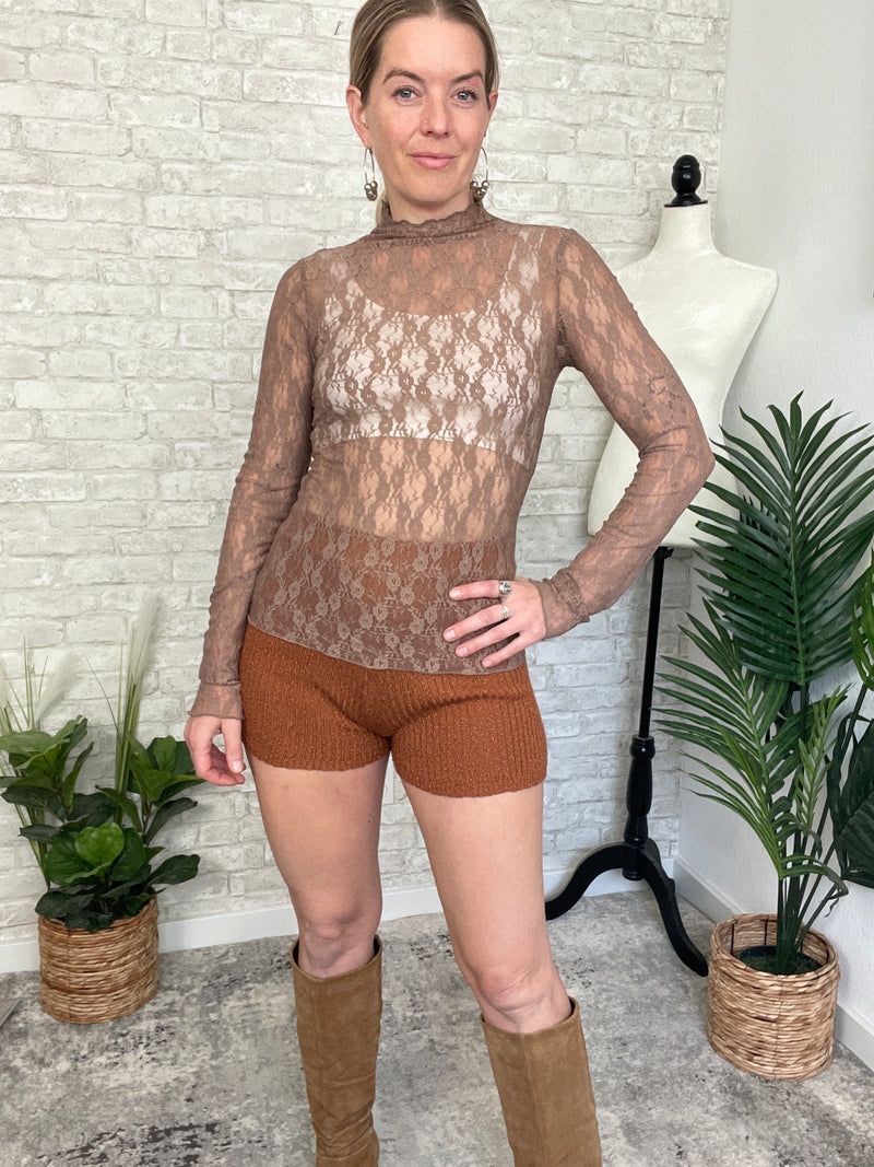 Ophelia Lace Fitted Top Mocha
