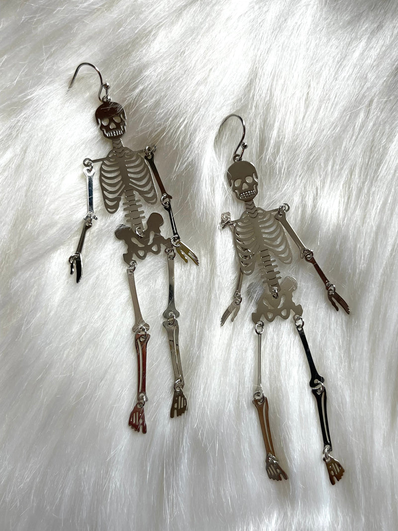 Dancing Skeleton Earrings Silver