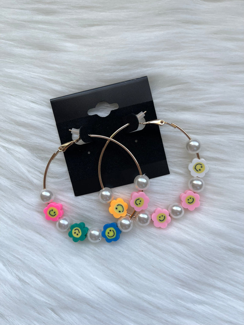 Happy Bead Hoop Earrings