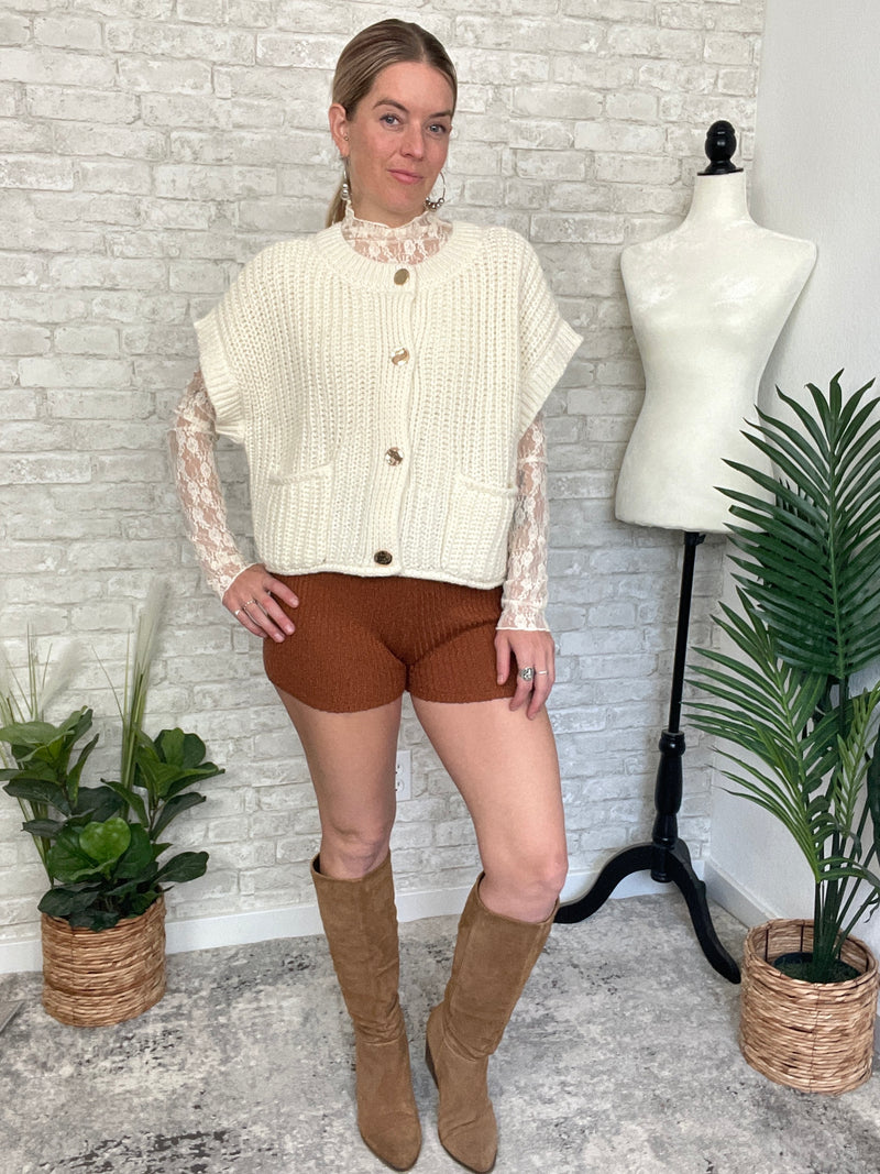Lanny Short Sleeve Button-Up Cardigan Cream