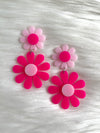Double Daisy Acrylic Earrings Pink