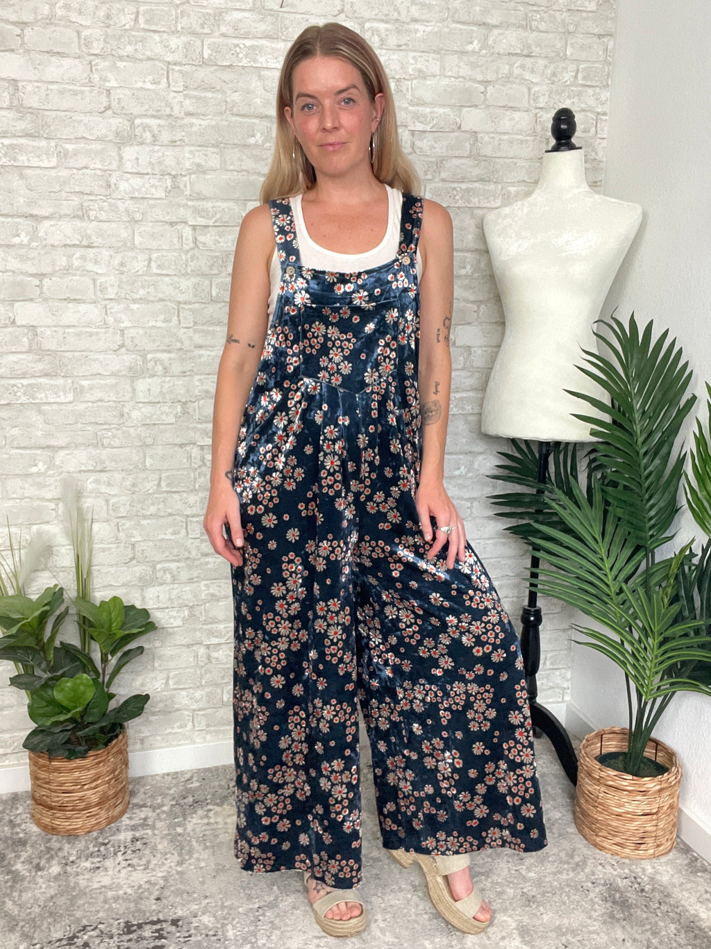 Daisy Navy Velvet Overall
