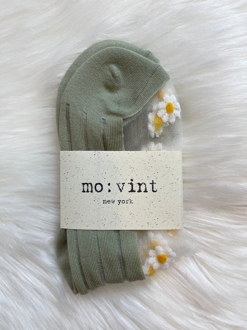 Sheer Floral Socks - Sage