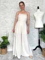 Plumeria Cream Linen Strapless Woven Jumpsuitn