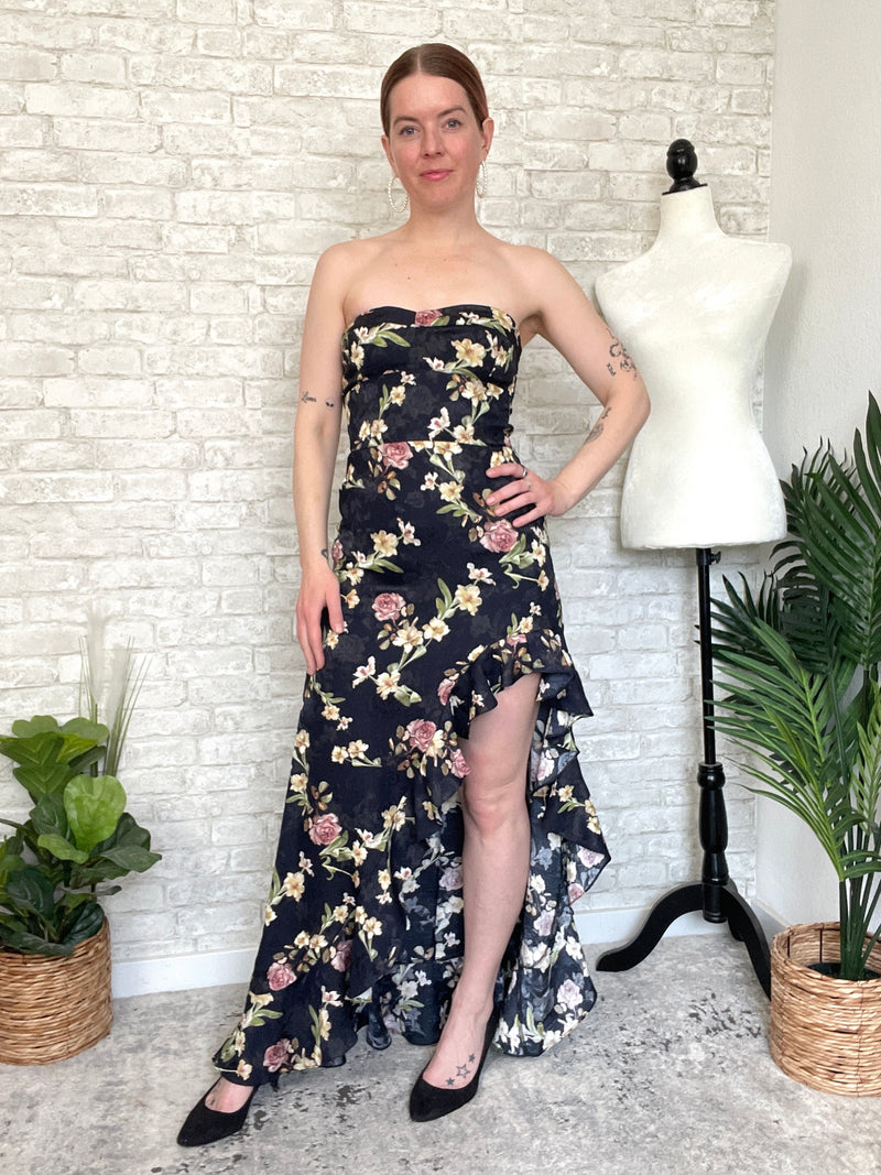 Valiq Black Floral Satin Dress