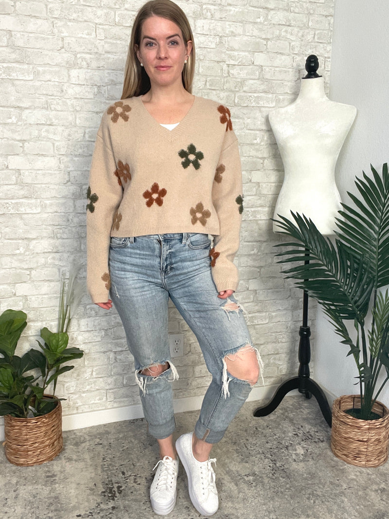 Betty Neutral Floral Beige Sweater