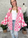 Millie Checker Print Cardigan Pink