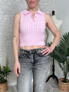 Sherrie Cable Knit Crop Top Pink