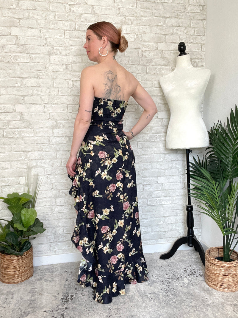 Valiq Black Floral Satin Dress
