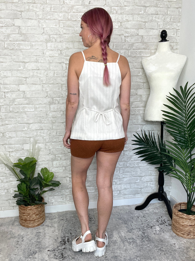 Paige Stripe Tuxedo Tank Top - Beige