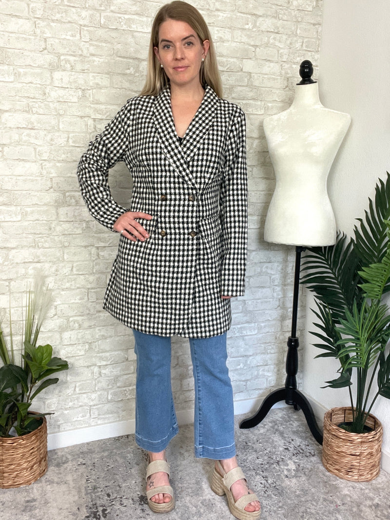 Khloe Jacket Black + White Houndstooth