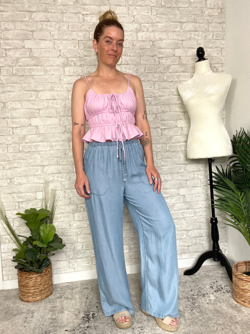 Sabrina Chambray Wide-Leg Pants