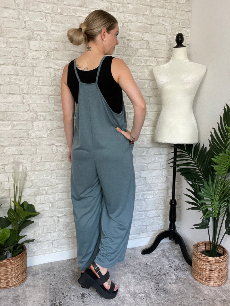 Elaine Full Length Blue Terrycloth Jumpsuit