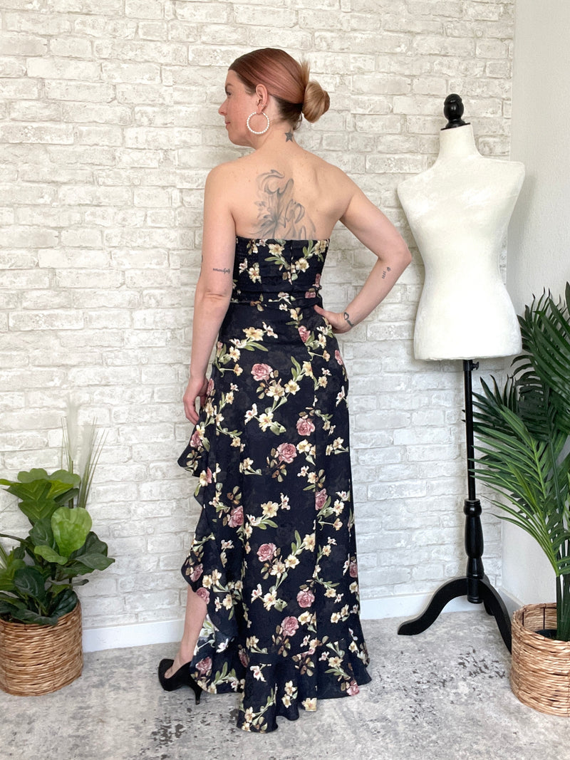 Valiq Black Floral Satin Dress