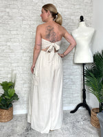 Plumeria Cream Linen Strapless Woven Jumpsuitn
