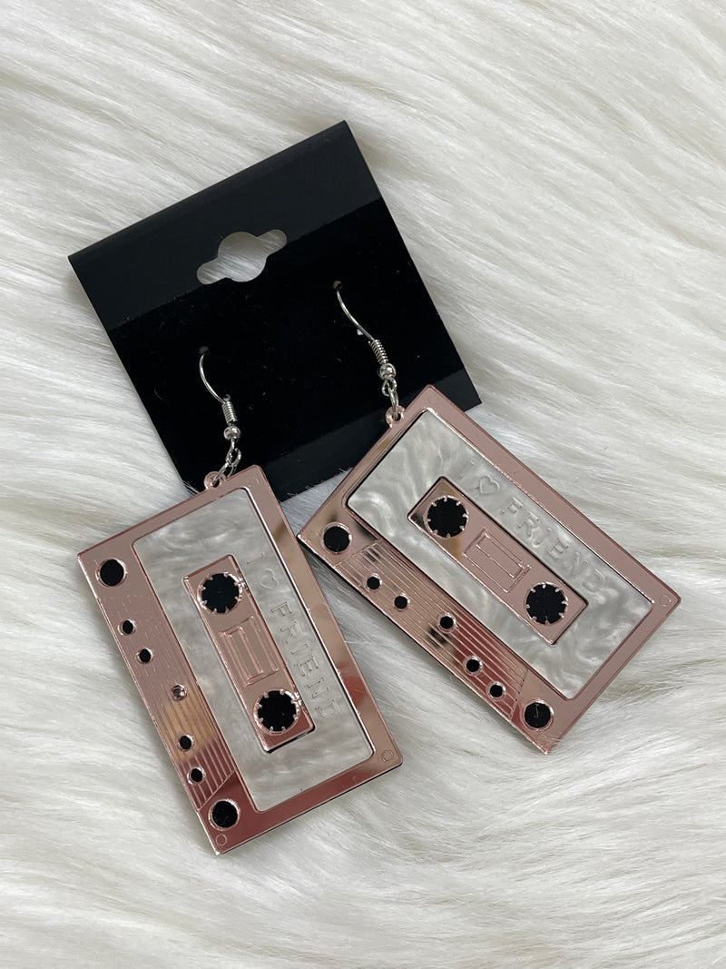 Retro Cassette Earrings Pink