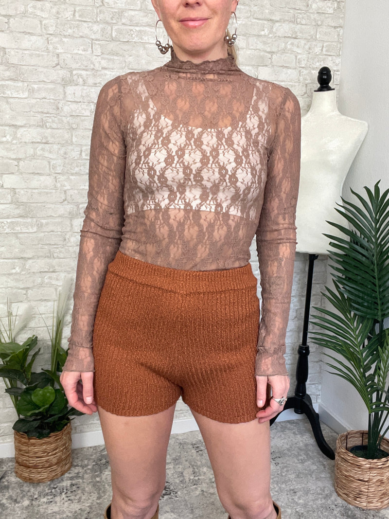 Ophelia Lace Fitted Top Mocha