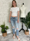 Mid-rise Distressed Girlfriend Slim Fit Denim