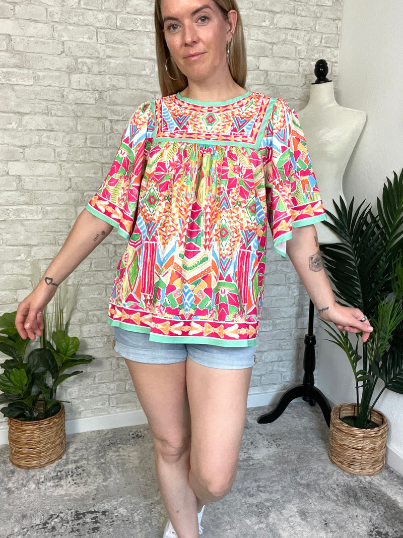 Fresca Tropical Bell Sleeve Top