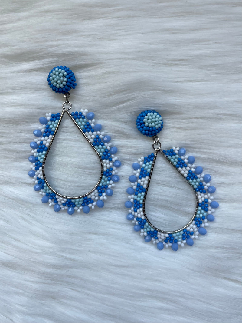Blue Geo Seed Bead Earrings