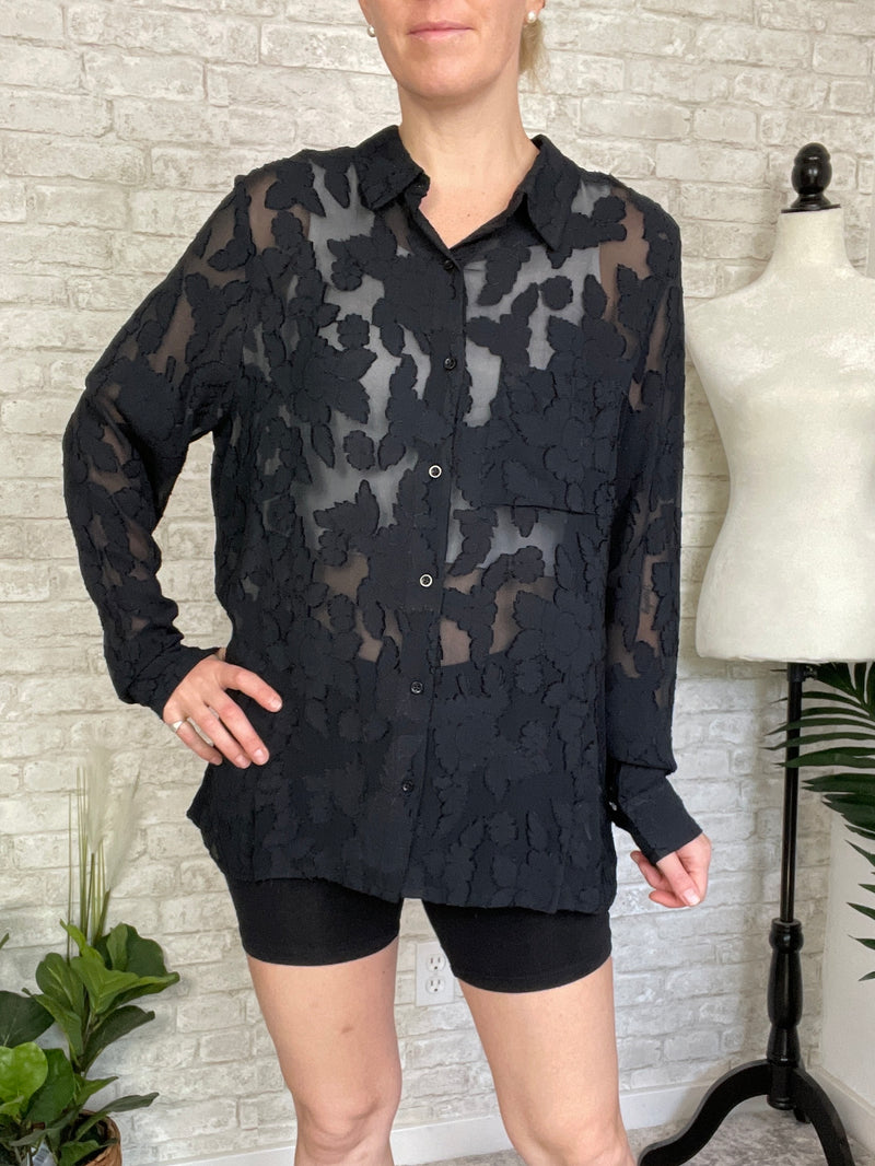 Midnight Textured Petal Button Up