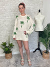 Palm Print Knit Summer Sweater