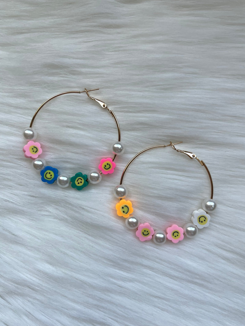 Happy Bead Hoop Earrings