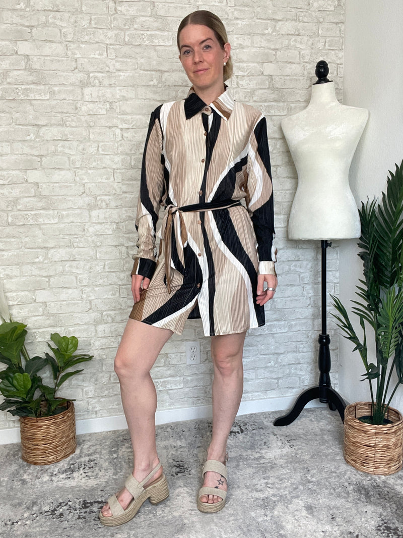 Crystal Crinkle Block Design Dress