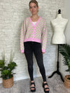 Cali Pink+Mint Checkered Sweater