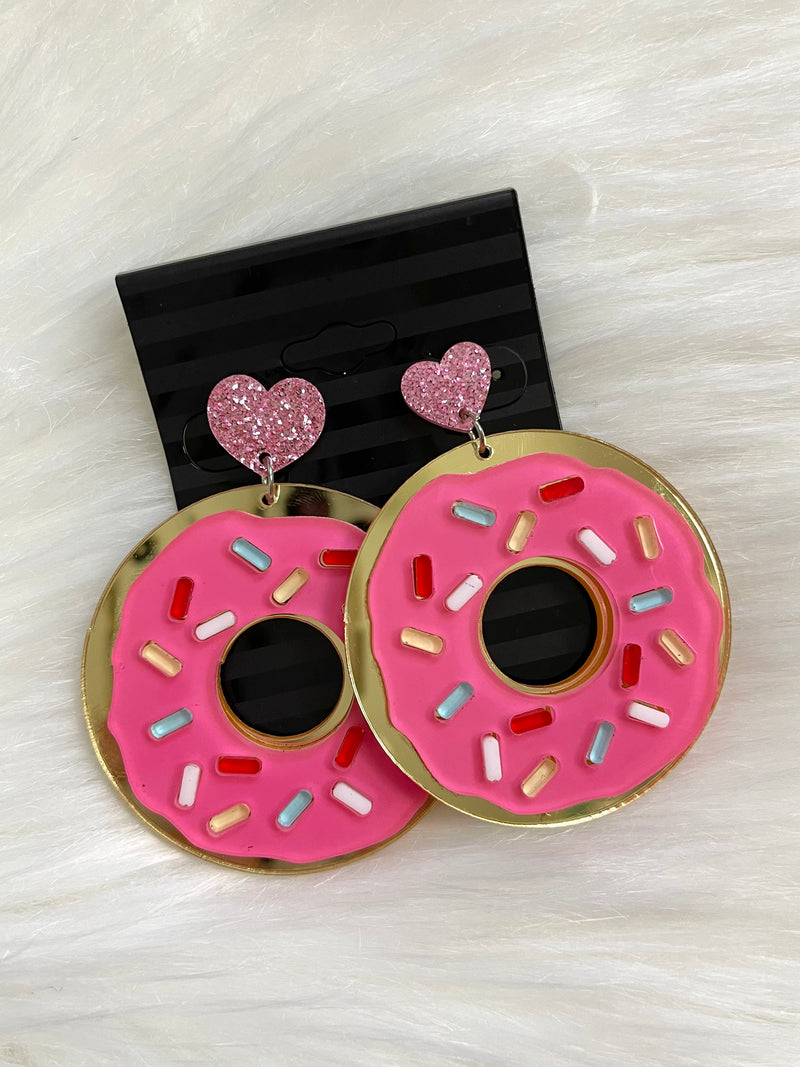 Pink Sprinkle Donut Earrings