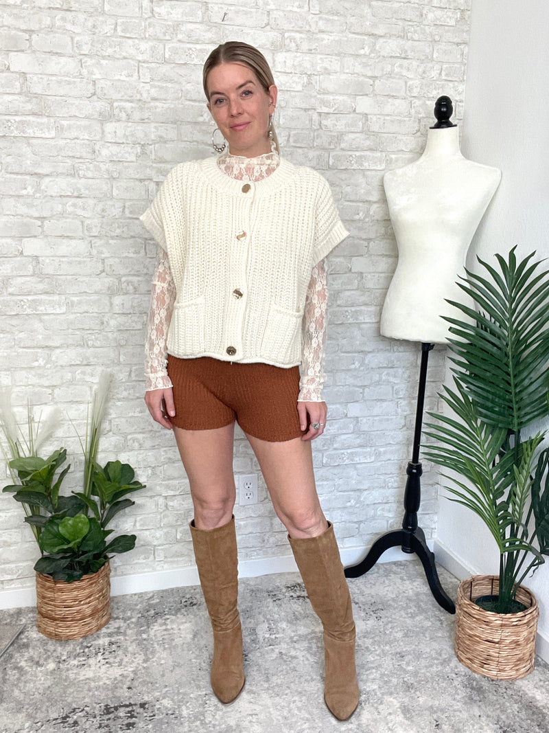 Lanny Short Sleeve Button-Up Cardigan Cream