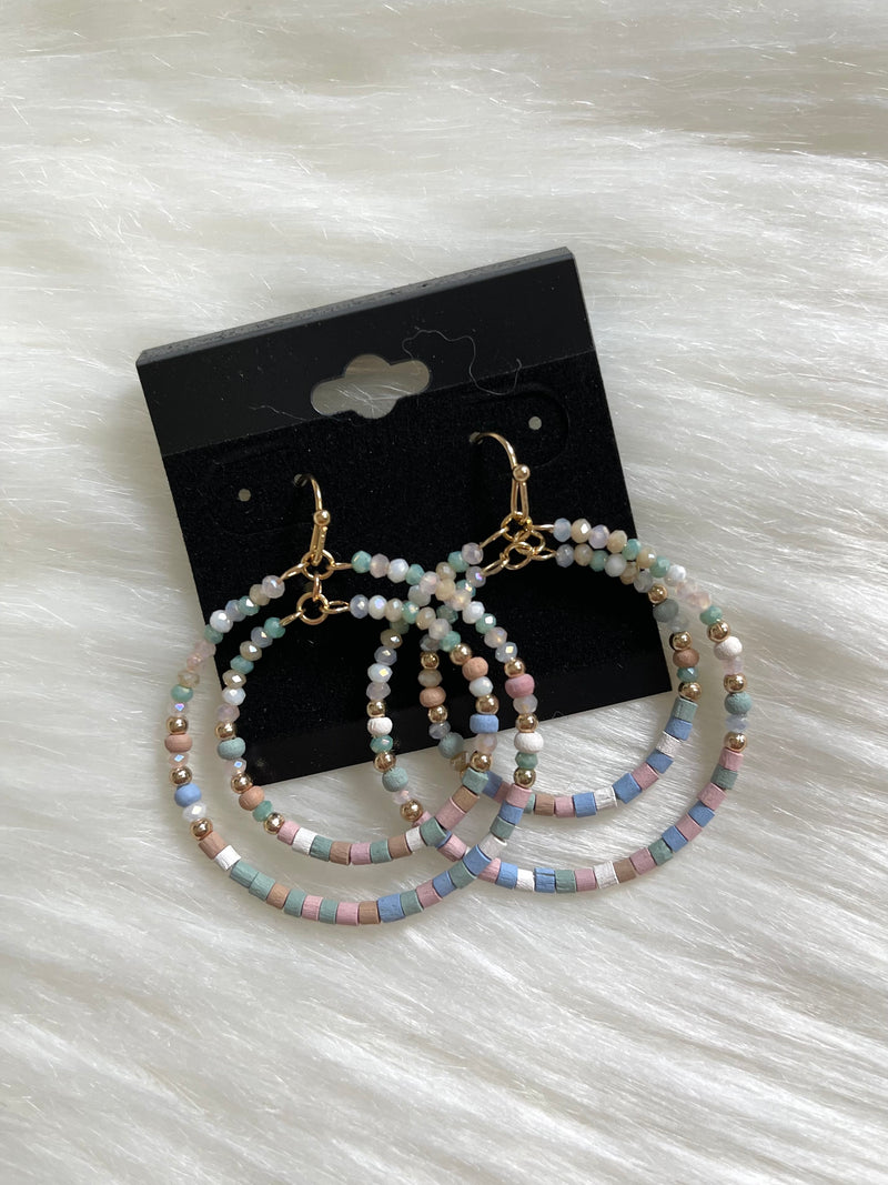Blue+Gold Bead Hoop Earrings