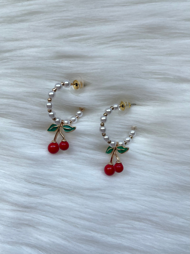 Cherry Pearl Hoop Earring