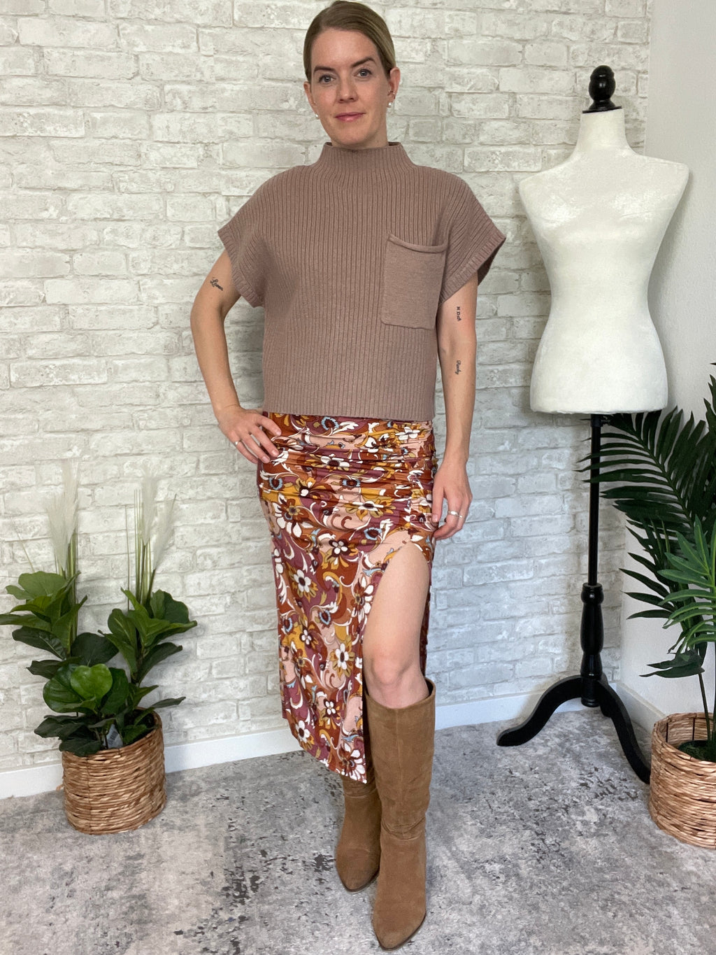 Jessalyn Knit Pullover Top Mushroom