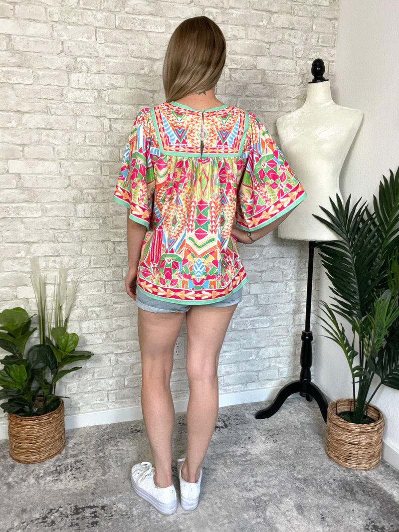 Fresca Tropical Bell Sleeve Top