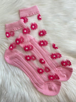 Sheer Floral Socks - Pink