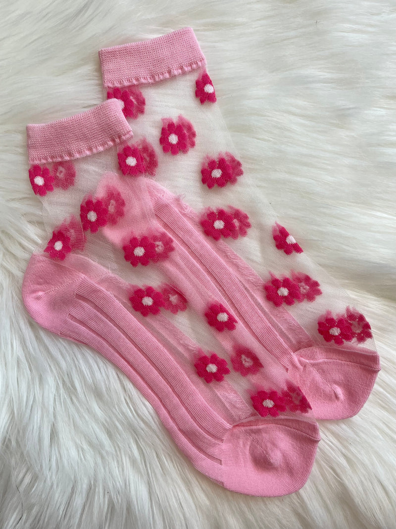 Sheer Floral Socks - Pink